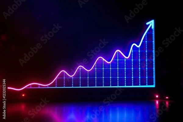 Fototapeta Neon Growth Chart: Ascending Line Graph in Vivid Purple and Blue