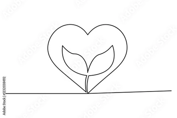 Fototapeta Valentine's Day continuous line drawing of heart and love outline vector icon