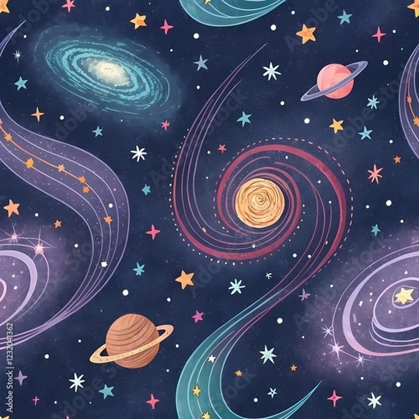 Fototapeta Colorful cosmic swirls and planets create a vibrant representation of outer space
