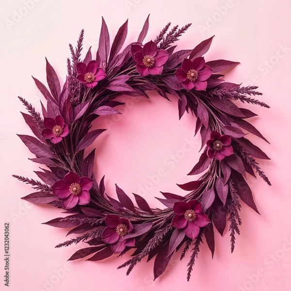 Obraz Elegant Burgundy Wreath in Minimalist Floral Design with Copy Space