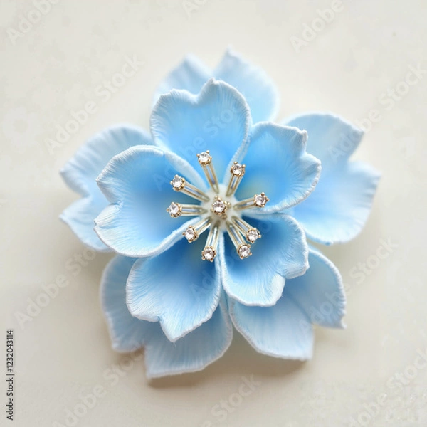 Obraz Gentle Blue Fabric Forget-Me_Not Brooch with Sparkling Gemstones