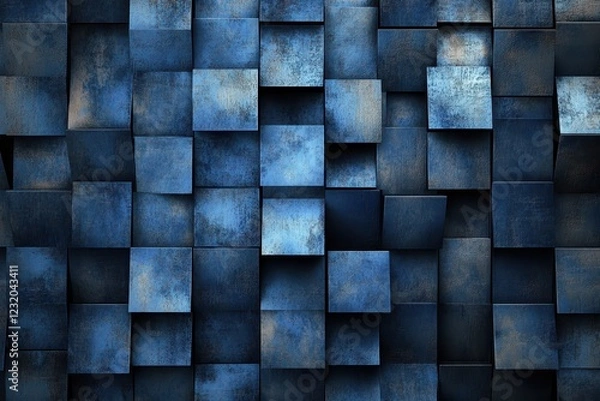 Fototapeta Blue metal cube wall texture background design