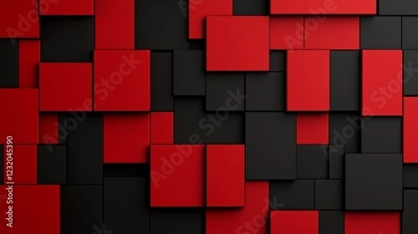 Fototapeta Red and Black Square Pattern: An abstract geometric composition of red and black squares, creating a modern and stylish visual texture, perfect for backgrounds, designs and other creative projects.