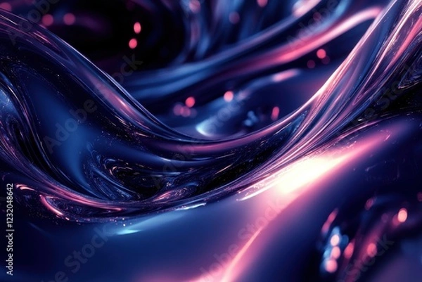 Fototapeta Abstract liquid, neon glow, dark background, digital art, website design