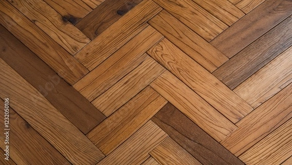 Fototapeta  a close-up of a wooden floor. The floor is made up of multiple wooden planks arranged in a diagonal pattern, creating a textured surface.