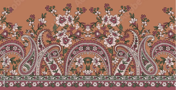 Obraz Traditional Asian Paisley Border Design,Ornamental flower border with paisley and tribal design elements, paisley border
