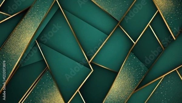 Fototapeta Abstract Geometric Pattern with Emerald Green and Gold