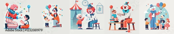 Fototapeta set of clown vectors entertaining little children