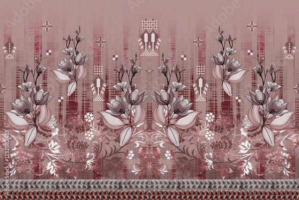 Obraz Textile digital design motif pattern decor hand made artwork frame gift card wallpaper women cloth ornament abstract border rug ethnic ikat etc new semi bold flower designs with geomatrical working