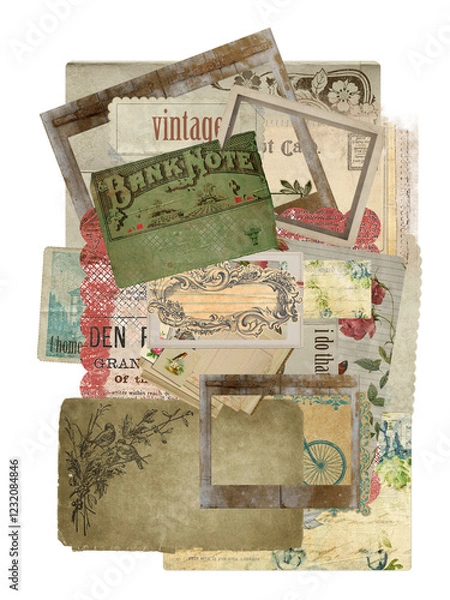 Obraz Vintage, retro style. Paper, book, frame, collage.