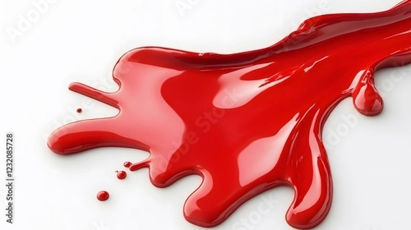 Fototapeta Vibrant red paint fluid flowing on a white background, creates a visual effect, generative AI