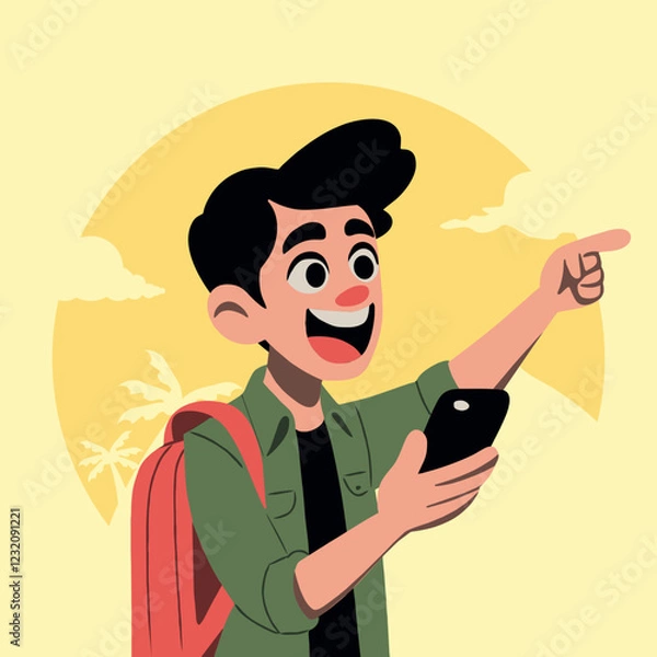 Fototapeta young man look at smartphone to look for addresses
