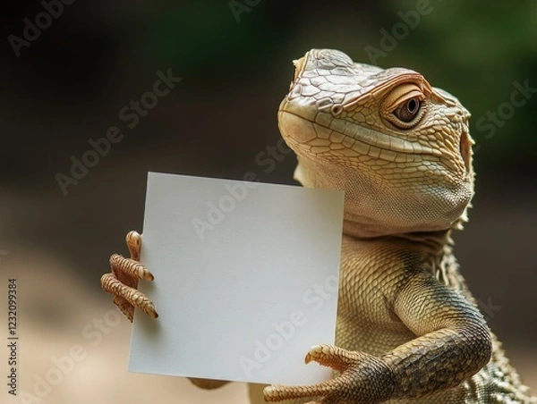 Obraz Lizard holding piece of paper