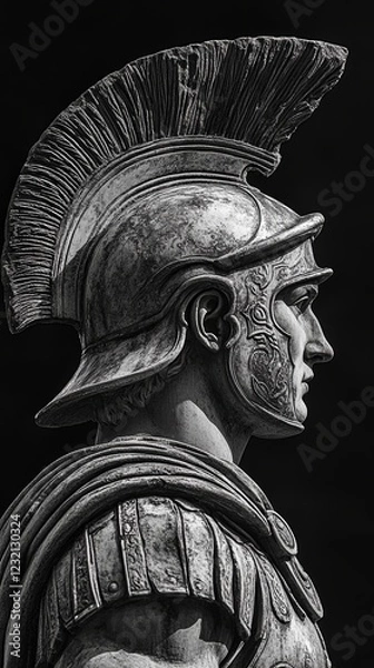 Fototapeta Majestic roman soldier statue wearing plumed helmet and armor