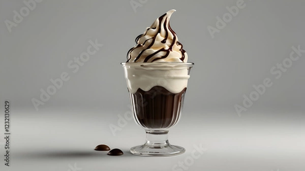 Fototapeta Vanilla Soft Serve Ice Cream with Chocolate Syrup in a Plastic Cup