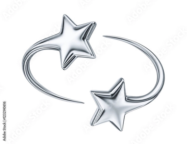 Fototapeta Two silver flying stars isolated on white. Clipping path included