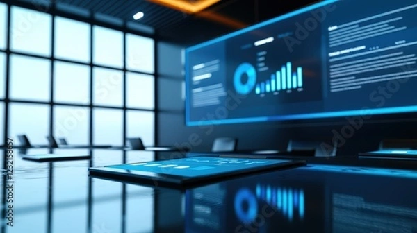 Fototapeta Business presentation on a screen in a collaborative workspace