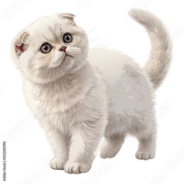 Fototapeta British Shorthair cat with rounded features and soft fur, standing full body on a white background, elegant and popular domestic pet breed