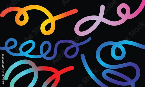 Fototapeta Abstract Gradient Lines Set. Wavy Color Shape Vector Graphic Design. Dynamic Geometric Pattern. Background with Color Waves. Illustration of Squiggle Rainbow Ribbons 