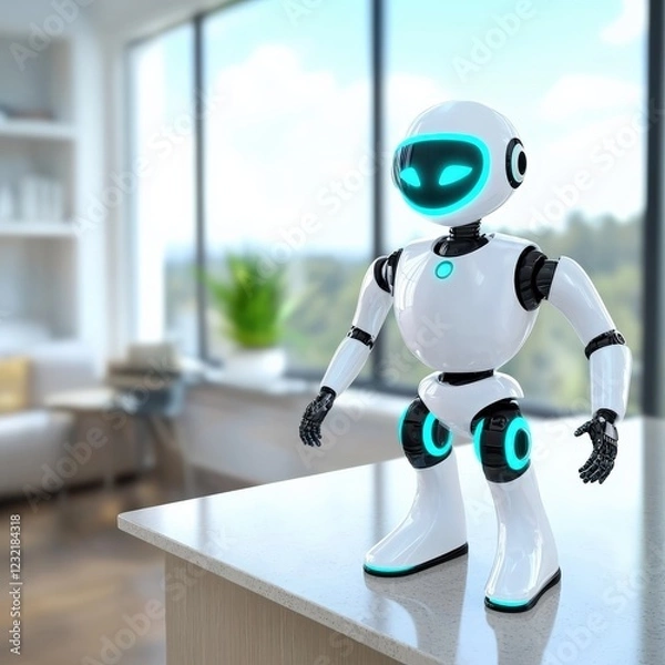 Fototapeta A futuristic AI robot assisting with daily chores.