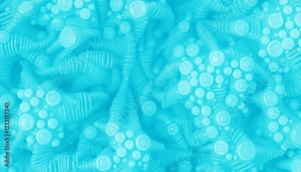 Fototapeta Abstract blue cellular pattern with swirling circular shapes, textured and three-dimensional.