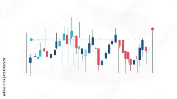 Fototapeta A simple and clean stock market candlestick chart, financial analysis, vector flat design, isolated on white background.