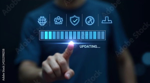 Fototapeta Software update or operating system upgrade, Updating progress bar on computer screen Update software application and hardware upgrade technology concept