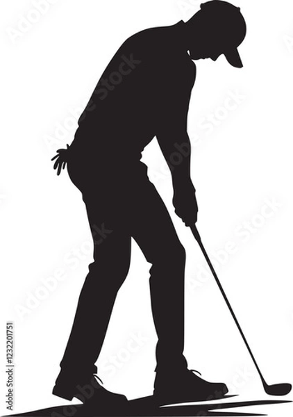 Fototapeta Golfer silhouette in action pose, dynamic golf swing with clean lines, black and white vector