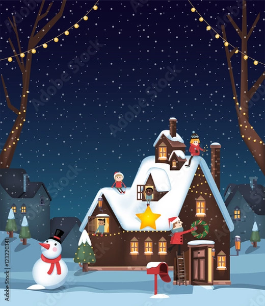 Obraz Decorating a winter house for Christmas B