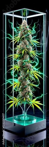 Obraz Futuristic Cannabis Display: A detailed holographic representation of a plant in bright colors.