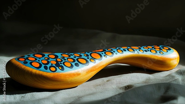 Obraz Photo Handcrafted Wooden Art Object Orange Blue Circles Design