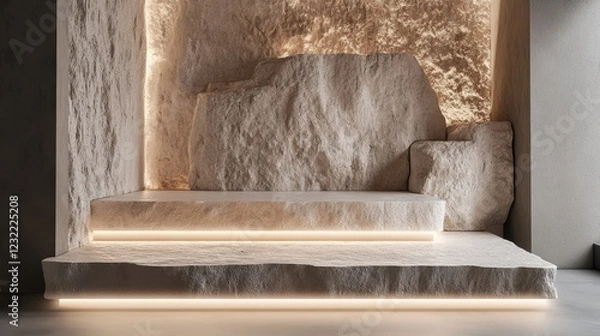 Fototapeta Elegant Minimalist Interior with Stone Wall and Soft Lighting