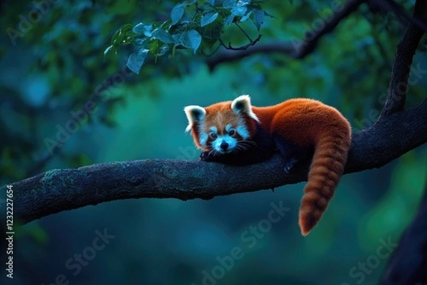 Fototapeta Red Panda on a Branch at Dusk