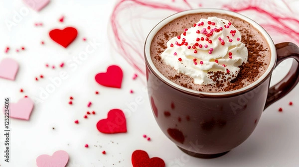 Obraz Romantic Hot Chocolate with Whipped Cream and Sprinkles
