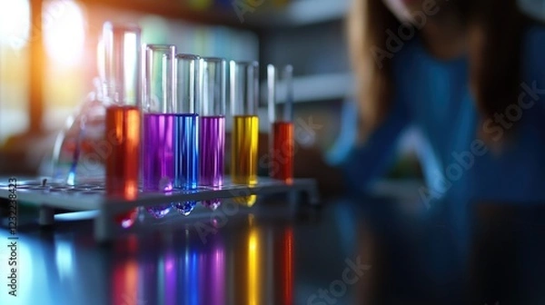 Fototapeta Colorful Chemistry: A Close-Up of Test Tubes in a Laboratory Setting