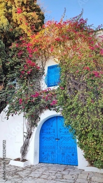 Obraz The stunning colourful doorways and arches around local homes in Tunisia, North Africa