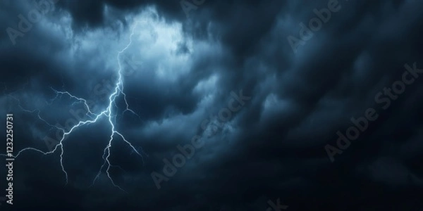 Fototapeta Lightning bolts are illuminating a dramatic stormy sky full of dark clouds, creating a powerful and intense atmosphere