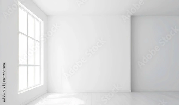 Fototapeta A room with bright white texture and large windows.