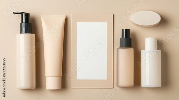 Fototapeta Minimalist skincare product display studio background mockup scene clean environment top view modern aesthetics