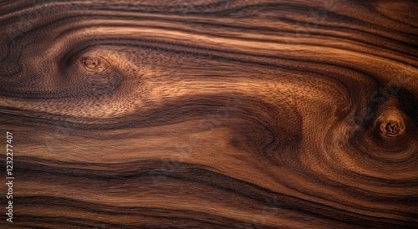 Fototapeta Walnut Wood Grain Close-up Texture with Intricate Patterns and Warm Lighting