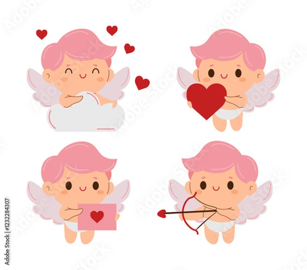 Fototapeta set of cute Character amor cupid for valentine's day. Vector illustration
