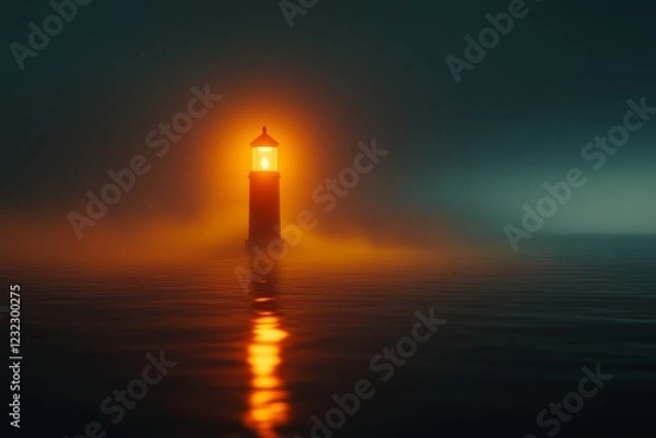 Obraz A single lighthouse illuminated against a dark, stormy sea, guiding the way