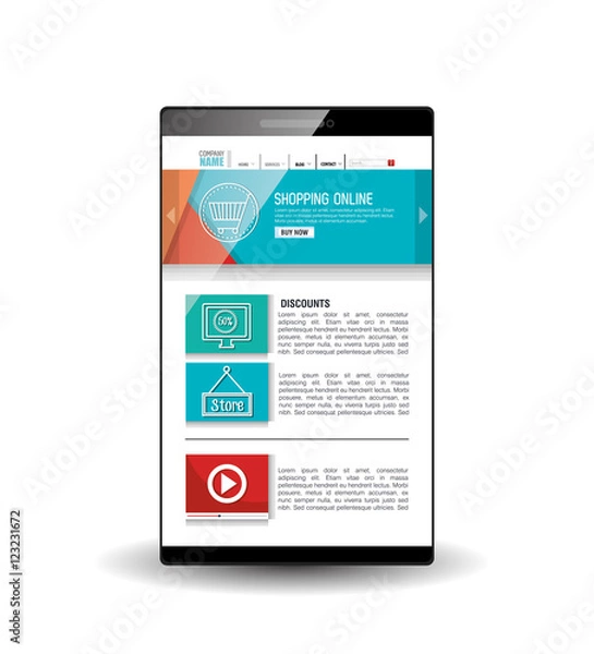 Fototapeta model website at device electronic vector illustration design