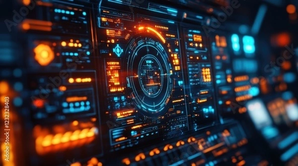 Fototapeta Futuristic Tech Interface Digital Dashboard Display with HUD Elements