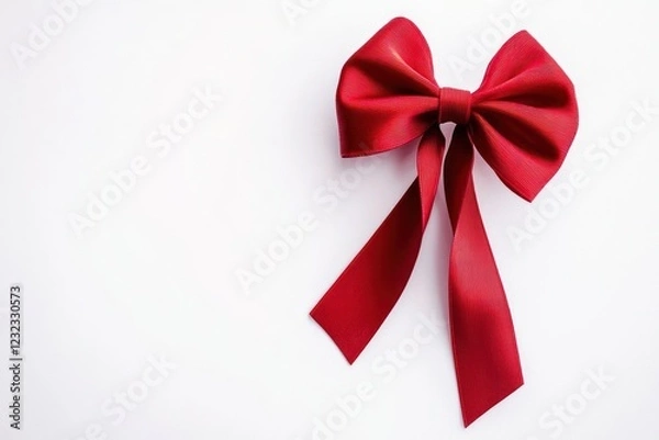 Fototapeta A minimal red gift bow elegantly tied with precise loops, perfectly isolated on a pristine white background, showcasing clean lines and vibrant color.