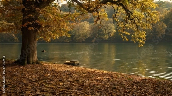 Obraz Autumnal Serenity: A Lakeside Reflection