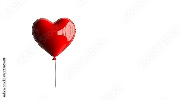 Fototapeta a shiny red heart balloon floating, romantic celebration element, digital illustration, glossy effect, isolated on white background