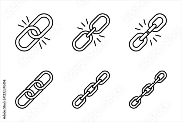 Fototapeta chain link icon set, isolated on white background.