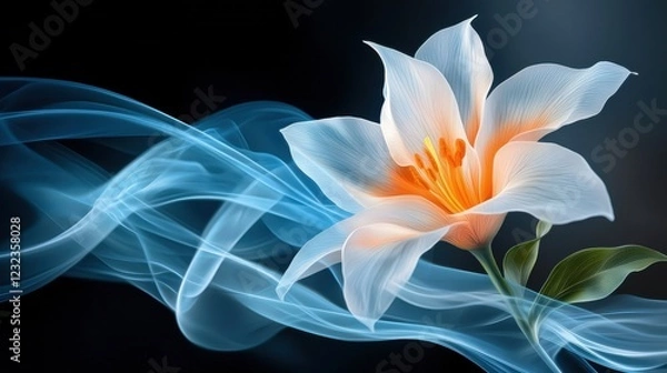 Fototapeta Captivating digital floral featuring vibrant glowing petals and ethereal smoke like elements that create a mesmerizing modern and visual experience