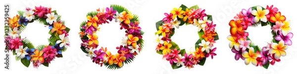 Obraz Hawaii garland of colorful flower isolated on transparent background, PNG, Set of